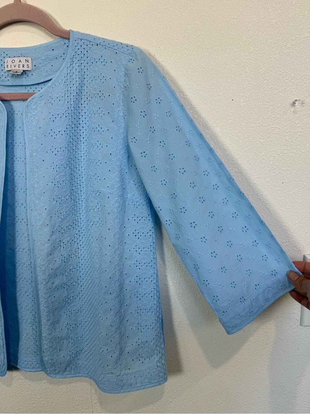 Joan Rivers Cottagecore Eyelet Open Front Cardigan Jacket 100% Cotton Size 6 - Picture 4 of 10